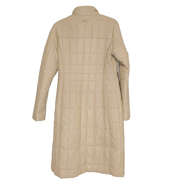 Avirex Leather Long Coat Quilted Beige High Neck Vintage 90s Minimal Jacket - Picture 2 of 13